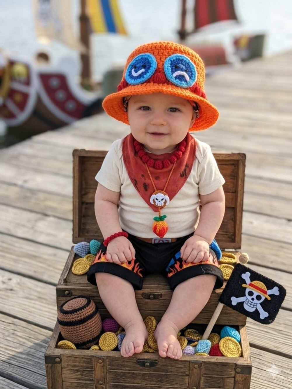 Handmade Crochet One Piece Baby Bucket Hat Ace (6-12M) New